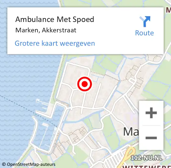 Locatie op kaart van de 112 melding: Ambulance Met Spoed Naar Marken, Akkerstraat op 2 juli 2021 05:53