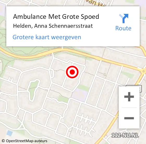 Locatie op kaart van de 112 melding: Ambulance Met Grote Spoed Naar Helden, Anna Schennaersstraat op 15 juni 2014 01:05