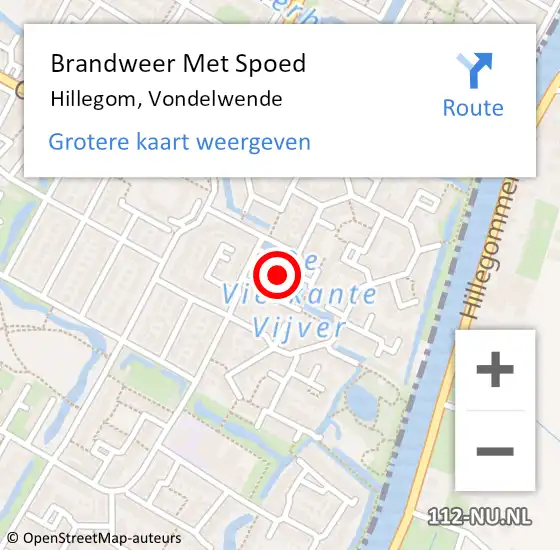 Locatie op kaart van de 112 melding: Brandweer Met Spoed Naar Hillegom, Vondelwende op 2 juli 2021 07:16