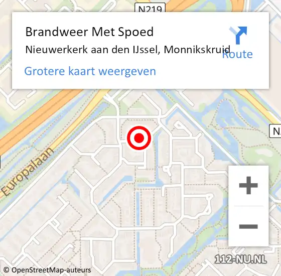 Locatie op kaart van de 112 melding: Brandweer Met Spoed Naar Nieuwerkerk aan den IJssel, Monnikskruid op 2 juli 2021 07:19