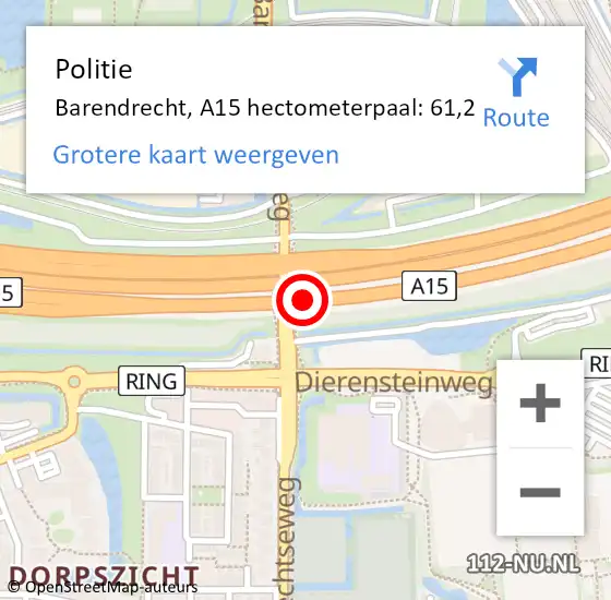 Locatie op kaart van de 112 melding: Politie Barendrecht, A15 hectometerpaal: 61,2 op 2 juli 2021 07:23