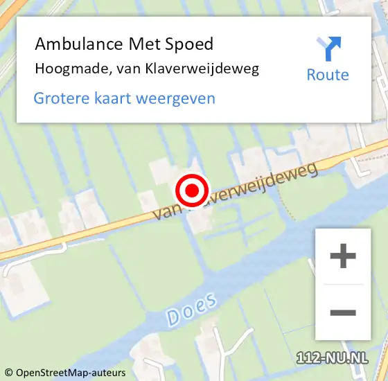 Locatie op kaart van de 112 melding: Ambulance Met Spoed Naar Hoogmade, van Klaverweijdeweg op 2 juli 2021 07:32