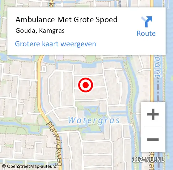 Locatie op kaart van de 112 melding: Ambulance Met Grote Spoed Naar Gouda, Kamgras op 2 juli 2021 07:36