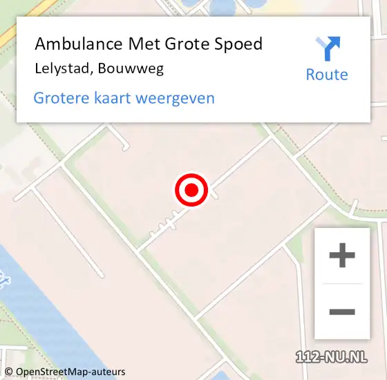 Locatie op kaart van de 112 melding: Ambulance Met Grote Spoed Naar Lelystad, Bouwweg op 2 juli 2021 09:07