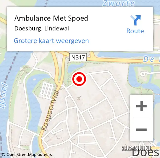 Locatie op kaart van de 112 melding: Ambulance Met Spoed Naar Doesburg, Lindewal op 2 juli 2021 09:43