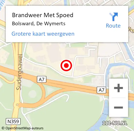 Locatie op kaart van de 112 melding: Brandweer Met Spoed Naar Bolsward, De Wymerts op 2 juli 2021 10:09
