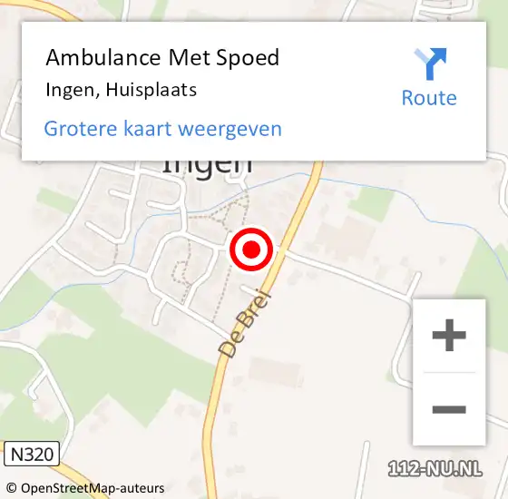 Locatie op kaart van de 112 melding: Ambulance Met Spoed Naar Ingen, Huisplaats op 2 juli 2021 10:58