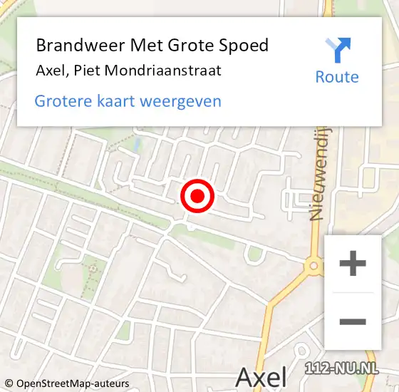 Locatie op kaart van de 112 melding: Brandweer Met Grote Spoed Naar Axel, Piet Mondriaanstraat op 2 juli 2021 11:04