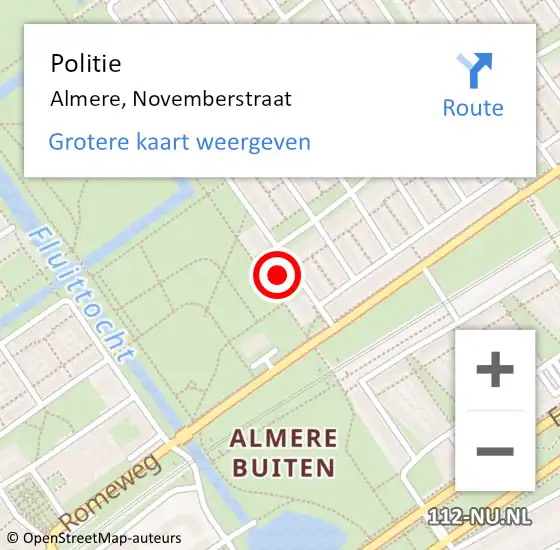 Locatie op kaart van de 112 melding: Politie Almere, Novemberstraat op 2 juli 2021 11:06