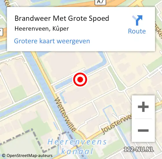 Locatie op kaart van de 112 melding: Brandweer Met Grote Spoed Naar Heerenveen, Kûper op 2 juli 2021 12:06