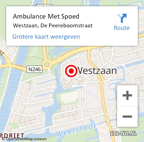 Locatie op kaart van de 112 melding: Ambulance Met Spoed Naar Westzaan, De Peereboomstraat op 2 juli 2021 12:13