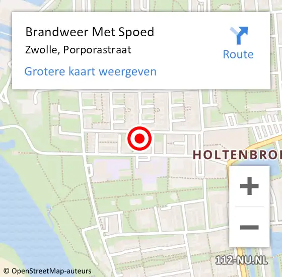Locatie op kaart van de 112 melding: Brandweer Met Spoed Naar Zwolle, Porporastraat op 2 juli 2021 12:25