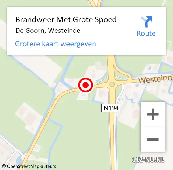 Locatie op kaart van de 112 melding: Brandweer Met Grote Spoed Naar De Goorn, Westeinde op 2 juli 2021 12:31