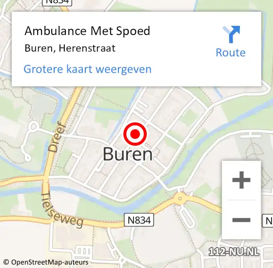 Locatie op kaart van de 112 melding: Ambulance Met Spoed Naar Buren, Herenstraat op 2 juli 2021 13:02