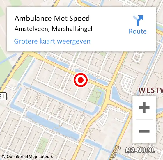 Locatie op kaart van de 112 melding: Ambulance Met Spoed Naar Amstelveen, Marshallsingel op 2 juli 2021 13:03