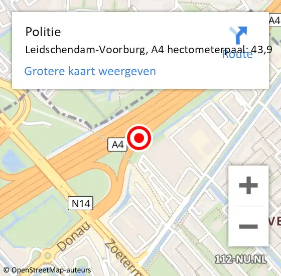 Locatie op kaart van de 112 melding: Politie Leidschendam-Voorburg, A4 hectometerpaal: 43,9 op 2 juli 2021 13:09