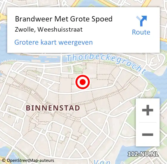 Locatie op kaart van de 112 melding: Brandweer Met Grote Spoed Naar Zwolle, Weeshuisstraat op 2 juli 2021 13:17