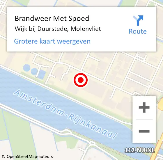 Locatie op kaart van de 112 melding: Brandweer Met Spoed Naar Wijk bij Duurstede, Molenvliet op 2 juli 2021 13:17