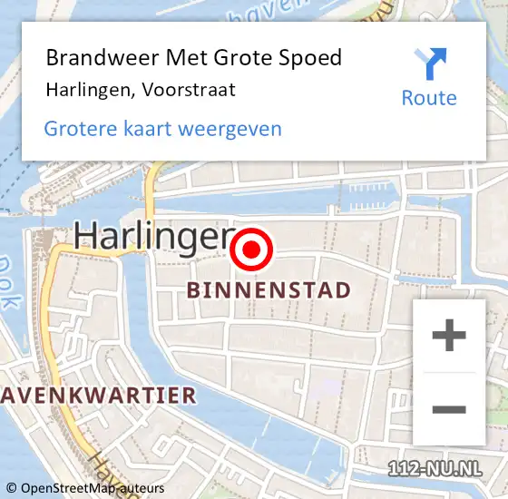 Locatie op kaart van de 112 melding: Brandweer Met Grote Spoed Naar Harlingen, Voorstraat op 2 juli 2021 13:19