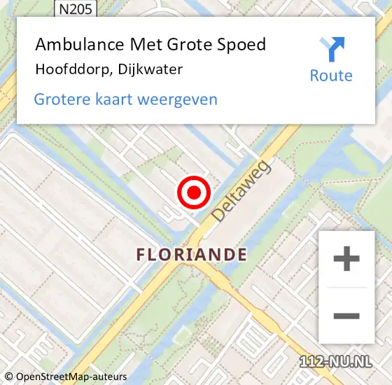 Locatie op kaart van de 112 melding: Ambulance Met Grote Spoed Naar Hoofddorp, Dijkwater op 2 juli 2021 13:19