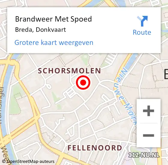 Locatie op kaart van de 112 melding: Brandweer Met Spoed Naar Breda, Donkvaart op 2 juli 2021 13:23