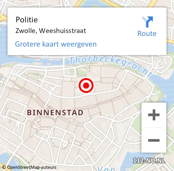 Locatie op kaart van de 112 melding: Politie Zwolle, Weeshuisstraat op 2 juli 2021 13:42