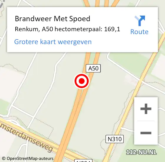 Locatie op kaart van de 112 melding: Brandweer Met Spoed Naar Renkum, A50 hectometerpaal: 169,1 op 2 juli 2021 13:47