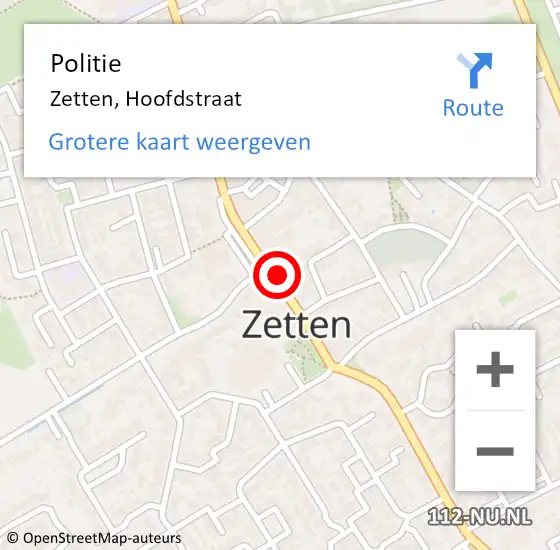 Locatie op kaart van de 112 melding: Politie Zetten, Hoofdstraat op 2 juli 2021 14:07