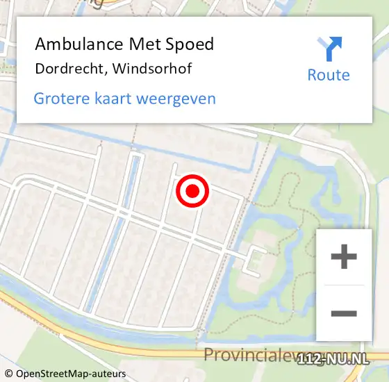 Locatie op kaart van de 112 melding: Ambulance Met Spoed Naar Dordrecht, Windsorhof op 2 juli 2021 14:17