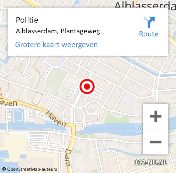 Locatie op kaart van de 112 melding: Politie Alblasserdam, Plantageweg op 2 juli 2021 14:25