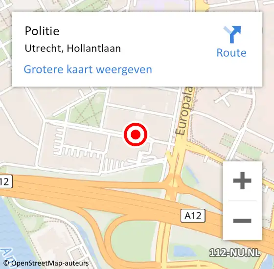 Locatie op kaart van de 112 melding: Politie Utrecht, Hollantlaan op 2 juli 2021 14:46
