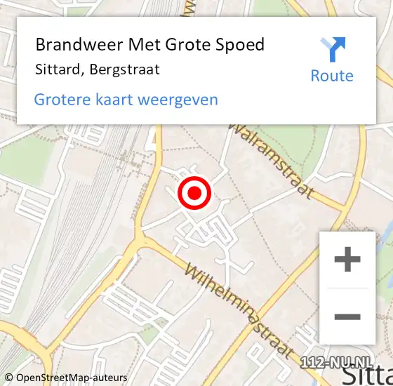 Locatie op kaart van de 112 melding: Brandweer Met Grote Spoed Naar Sittard, Bergstraat op 2 juli 2021 15:02