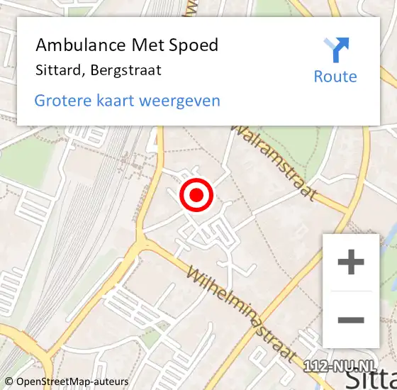 Locatie op kaart van de 112 melding: Ambulance Met Spoed Naar Sittard, Bergstraat op 2 juli 2021 15:13