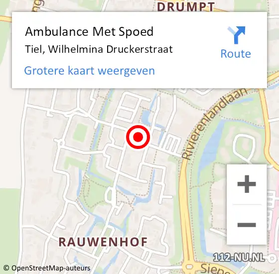 Locatie op kaart van de 112 melding: Ambulance Met Spoed Naar Tiel, Wilhelmina Druckerstraat op 2 juli 2021 15:21