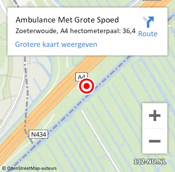 Locatie op kaart van de 112 melding: Ambulance Met Grote Spoed Naar Zoeterwoude, A4 hectometerpaal: 36,4 op 2 juli 2021 15:28