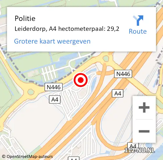 Locatie op kaart van de 112 melding: Politie Leiderdorp, A4 hectometerpaal: 29,2 op 2 juli 2021 15:58