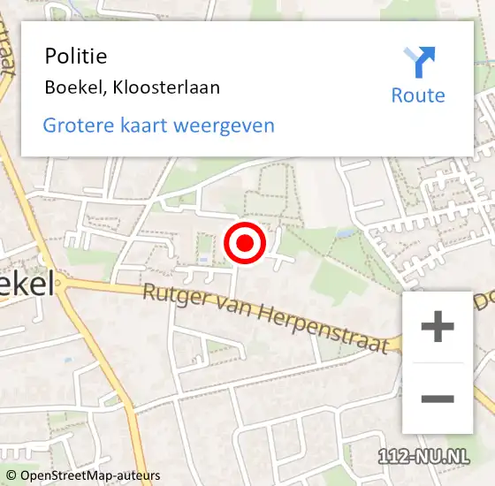 Locatie op kaart van de 112 melding: Politie Boekel, Kloosterlaan op 2 juli 2021 16:05