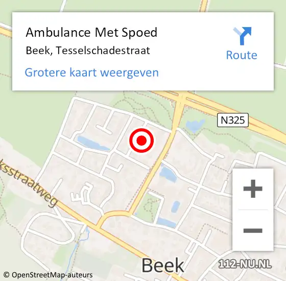 Locatie op kaart van de 112 melding: Ambulance Met Spoed Naar Beek, Tesselschadestraat op 2 juli 2021 16:06