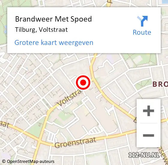 Locatie op kaart van de 112 melding: Brandweer Met Spoed Naar Tilburg, Voltstraat op 2 juli 2021 16:47