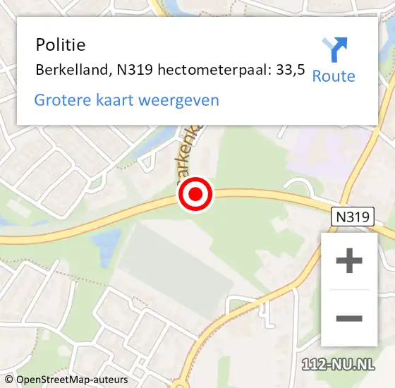 Locatie op kaart van de 112 melding: Politie Berkelland, N319 hectometerpaal: 33,5 op 2 juli 2021 17:08