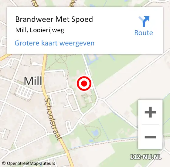 Locatie op kaart van de 112 melding: Brandweer Met Spoed Naar Mill, Looierijweg op 2 juli 2021 17:09