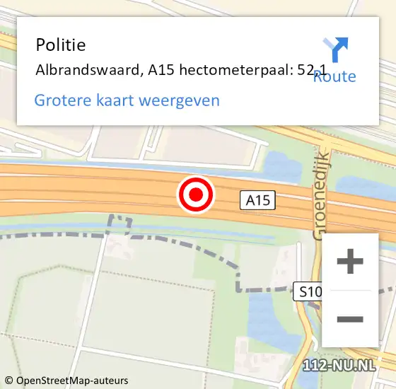 Locatie op kaart van de 112 melding: Politie Albrandswaard, A15 hectometerpaal: 52,1 op 2 juli 2021 17:16