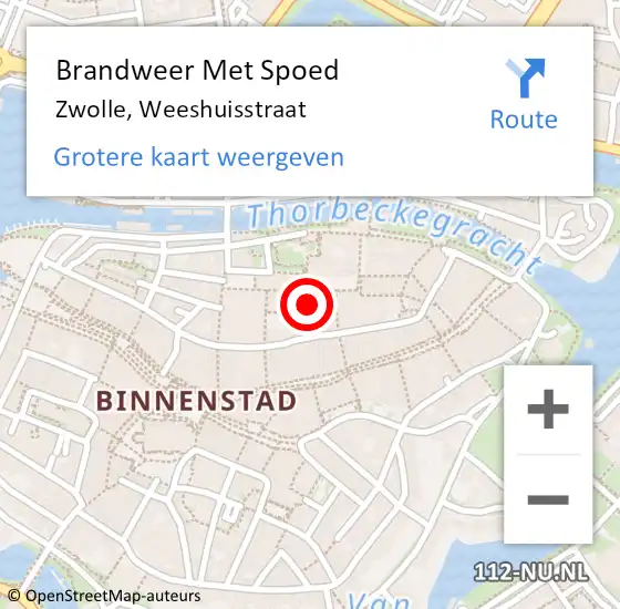 Locatie op kaart van de 112 melding: Brandweer Met Spoed Naar Zwolle, Weeshuisstraat op 2 juli 2021 17:16