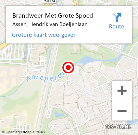 Locatie op kaart van de 112 melding: Brandweer Met Grote Spoed Naar Assen, Hendrik van Boeijenlaan op 2 juli 2021 17:22