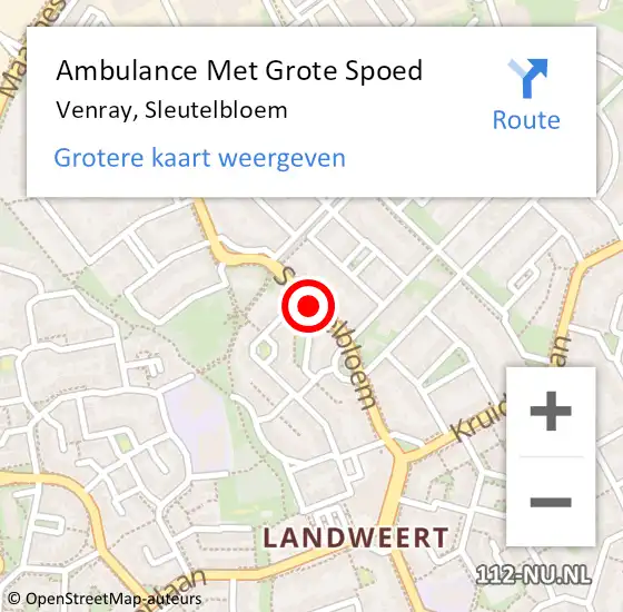 Locatie op kaart van de 112 melding: Ambulance Met Grote Spoed Naar Venray, Sleutelbloem op 2 juli 2021 17:33