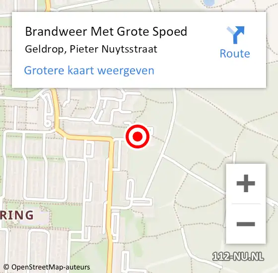 Locatie op kaart van de 112 melding: Brandweer Met Grote Spoed Naar Geldrop, Pieter Nuytsstraat op 2 juli 2021 17:55