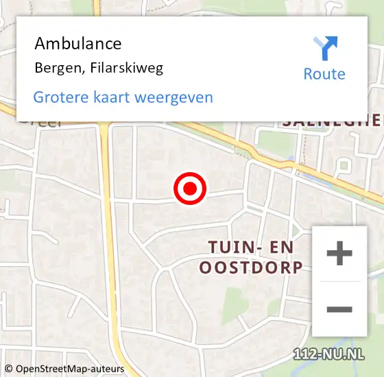 Locatie op kaart van de 112 melding: Ambulance Bergen, Filarskiweg op 2 juli 2021 17:59