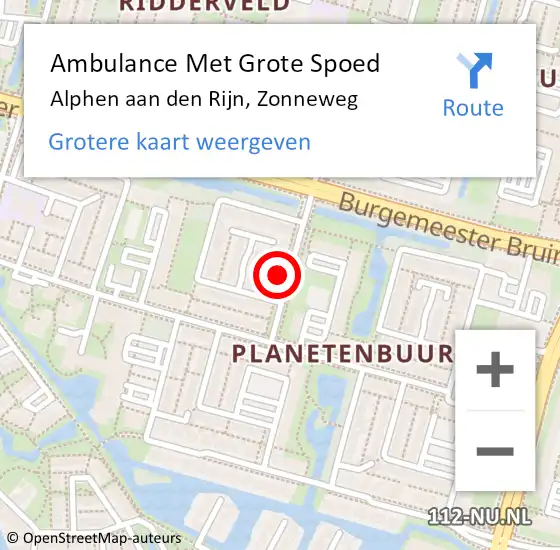Locatie op kaart van de 112 melding: Ambulance Met Grote Spoed Naar Alphen aan den Rijn, Zonneweg op 2 juli 2021 18:12