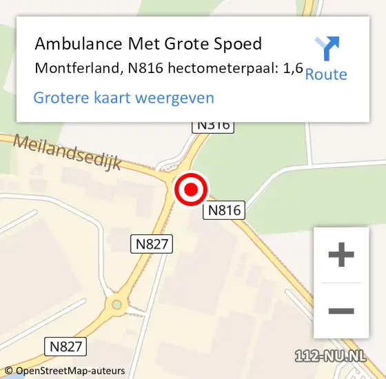Locatie op kaart van de 112 melding: Ambulance Met Grote Spoed Naar Montferland, N816 hectometerpaal: 1,6 op 2 juli 2021 18:20
