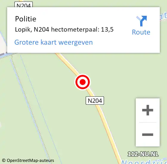 Locatie op kaart van de 112 melding: Politie Lopik, N204 hectometerpaal: 13,5 op 2 juli 2021 18:49